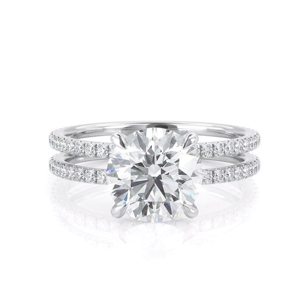 0.80ct Round Cut Moissanite Engagement Ring, Double Band Design, 14Kt 585 White Gold