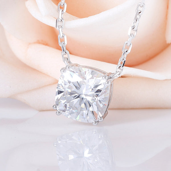 2.00ct Cushion Cut Moissanite Necklace, Classic Elegant Drop Pendant, 14Kt 585 White Gold