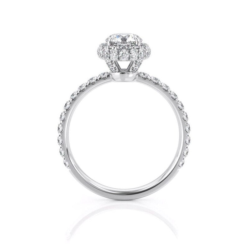 1.00ct Round Cut Moissanite Engagement Ring, Double Halo, 14Kt 585 White Gold