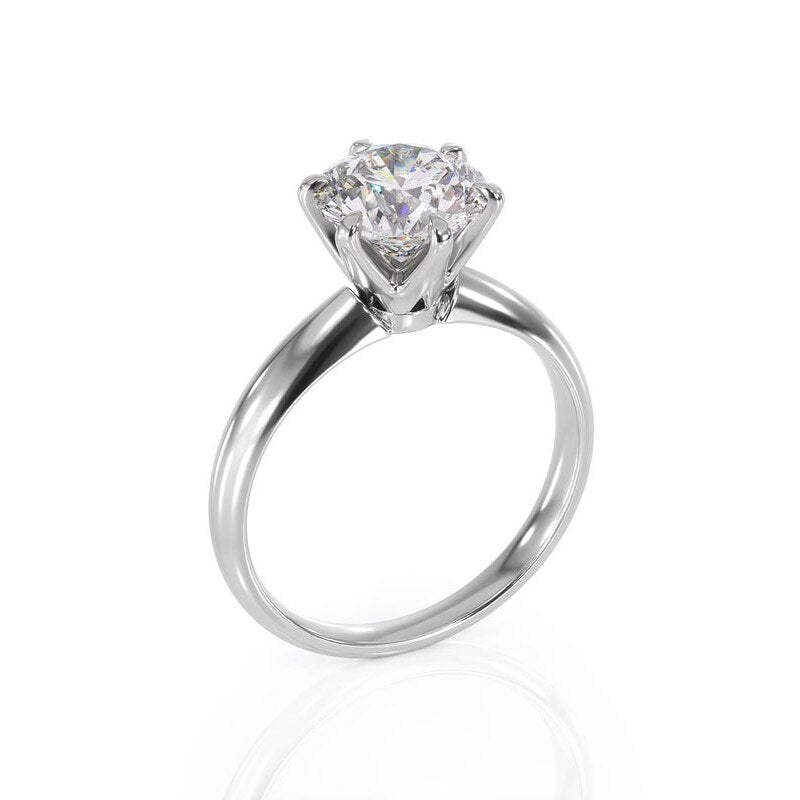 1.00ct Round Cut Moissanite Engagement Ring, Classic Design, 14Kt 585 White Gold