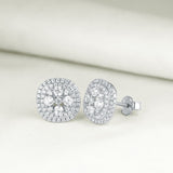 0.75ct each, Round Cut Diamond Cluster Stud Earrings, 925 Sterling Silver