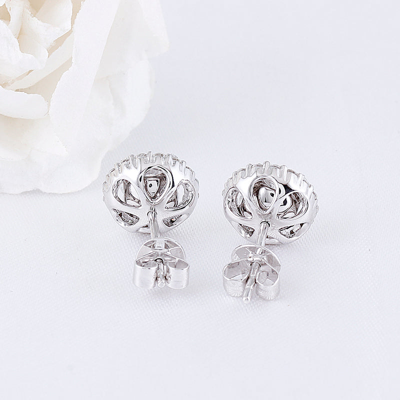 0.50ct each, Round Cut Moissanite Halo Earrings, 14Kt 585 White Gold