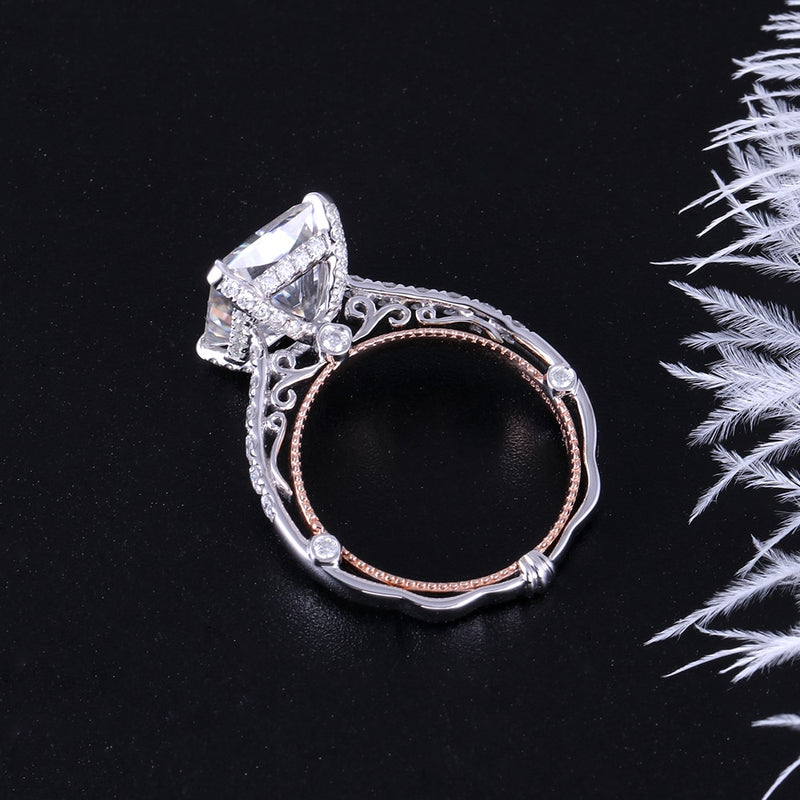 5.00ct Radiant Cut Moissanite Engagement Ring, Vintage Design, 14Kt 585 White Gold