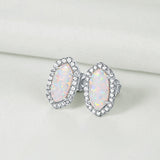Opal & Diamond Stud Earrings, 925 Sterling Silver