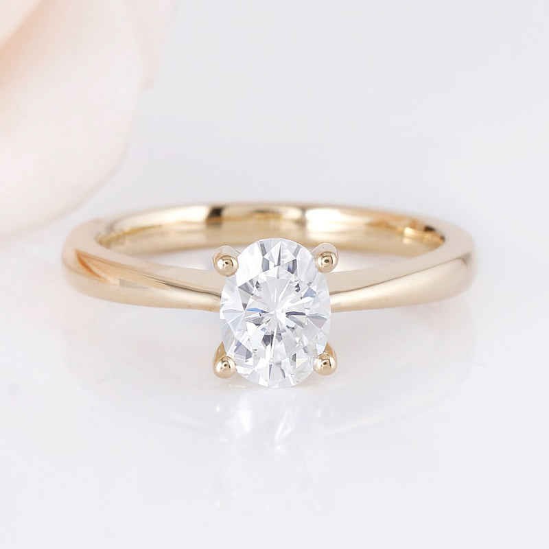 1.00ct Oval Cut Moissanite, Classic Engagement Ring, Available in 14Kt or 18Kt Yellow Gold