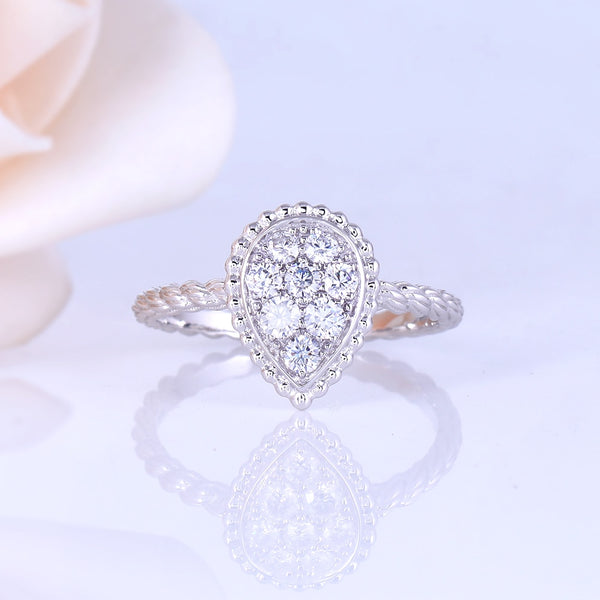 1.00ct Pear Cut Moissanite Cluster Engagement Ring, Available in White Gold or Platinum