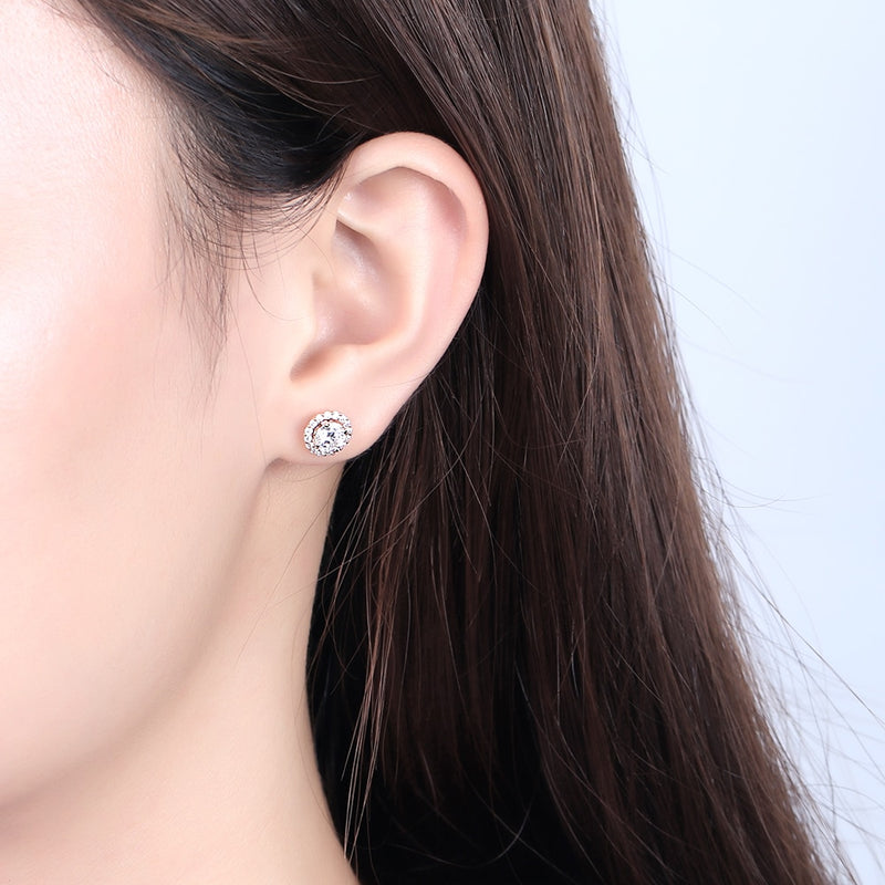 0.50ct each, Round Cut Moissanite Halo Earrings, 14Kt 585 Rose Gold