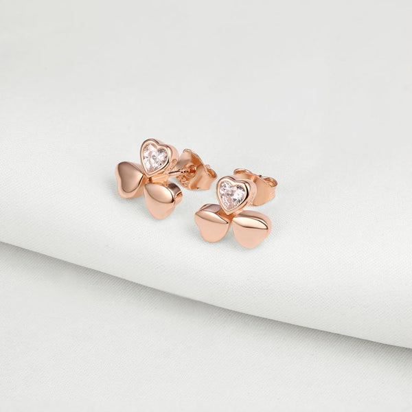 0.25ct each, Heart Cut Rose Gold Diamond Stud Earrings, 925 Sterling Silver, 18ct Rose Gold Vermeil