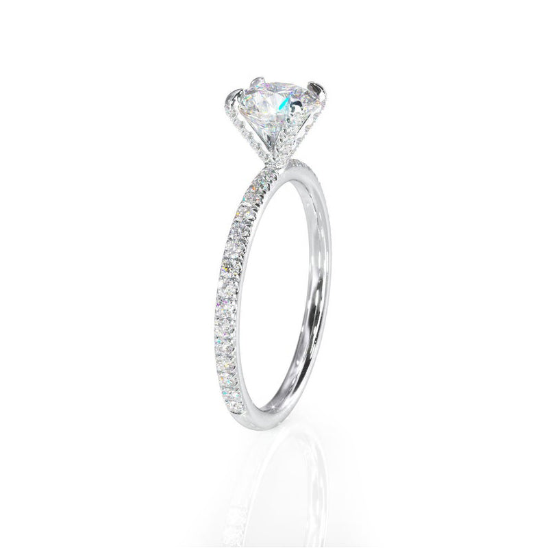 1.00ct Round Cut Moissanite Engagement Ring, Delicate Design, 14Kt 585 White Gold