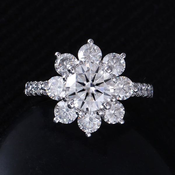 2.50ct Daisy Cluster Moissanite Engagement Ring, Centre Stone 1.25ct, Available in White Gold or Platinum