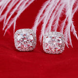 Round Cut Moissanite Halo Earrings, Art Deco Design, Choose Your Stone Size and Metal
