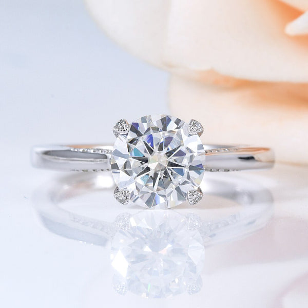 1.50ct Round Cut Moissanite Engagement Ring, Available in White Gold or Platinum