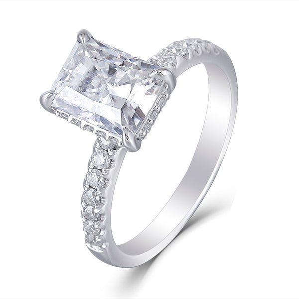 1.80ct Radiant Cut Moissanite Engagement Ring, 14Kt 585 White Gold