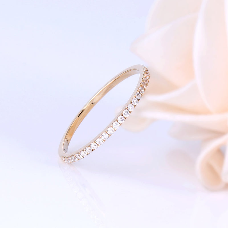 0.20ct Moissanite Wedding Band, Delicate Half Eternity Ring, 14Kt 585 Yellow Gold