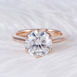 3.00ct Round Cut Moissanite Engagement Ring, Classic Design, Available in 14Kt or 18Kt Rose Gold