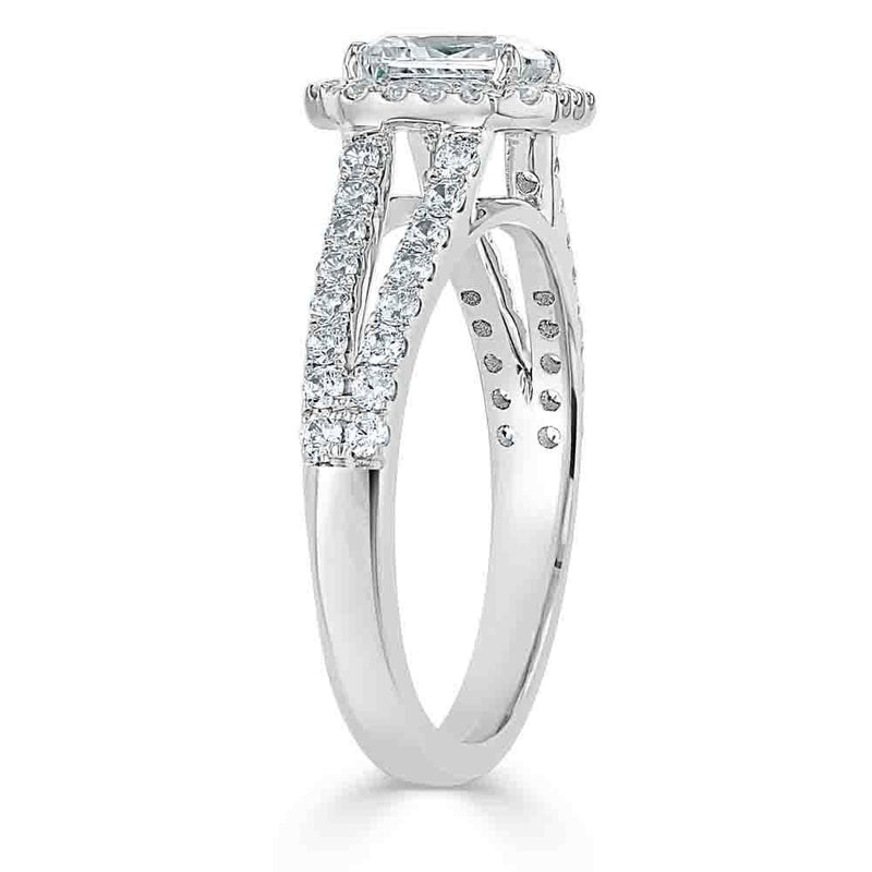 1.60ct Radiant Cut Moissanite Halo Engagement Ring, Classic Style,  Available in White Gold, Platinum, Rose Gold or Yellow Gold