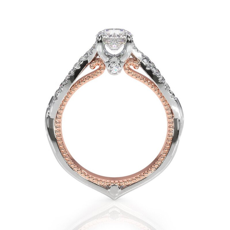 1.00ct Vintage Style Round Cut Moissanite Engagement Ring, 14Kt 585 White Gold & Rose Gold