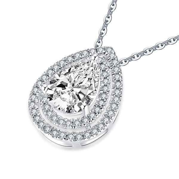 1.75ct Bridal Pear Diamond, Double Halo Pendant, Bridal Halo Diamond Necklace, 925 Silver