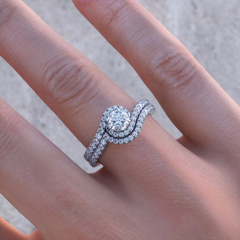 1.00ct Round Cut Moissanite Engagement Ring & Wedding Band Set, 14Kt 585 White Gold