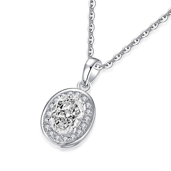 1.25ct Bridal Oval Diamond Halo Pendant, Bridal Halo Diamond Necklace, 925 Silver