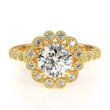 1.50ct Round Cut Moissanite Engagement Ring, Vintage Design, 14Kt 585 Yellow Gold