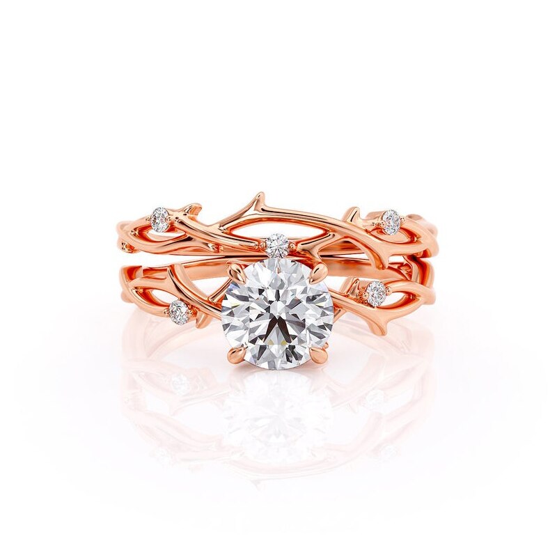 1.00ct Round Cut Moissanite Engagement Ring & Wedding Band Set, 14Kt 585 Rose Gold