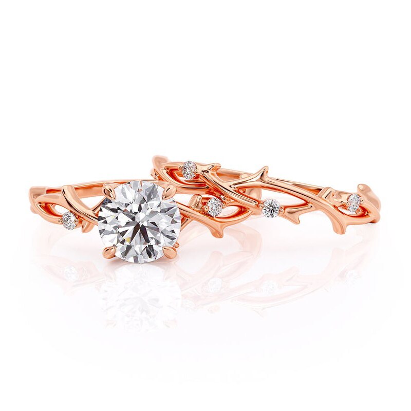 1.00ct Round Cut Moissanite Engagement Ring & Wedding Band Set, 14Kt 585 Rose Gold