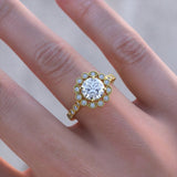 1.50ct Round Cut Moissanite Engagement Ring, Vintage Design, 14Kt 585 Yellow Gold