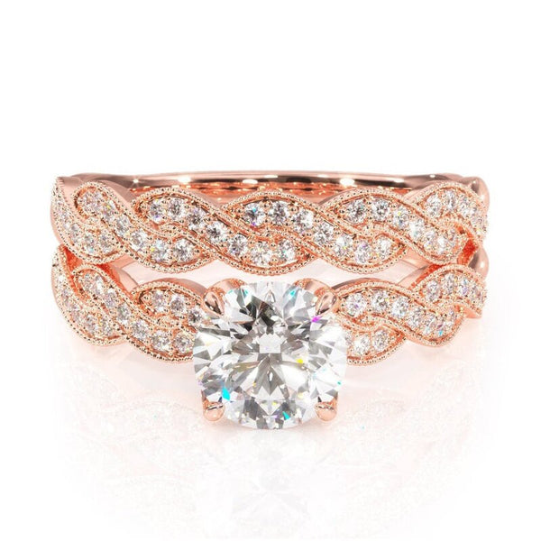 1.00ct Round Cut Moissanite Engagement Ring & Wedding Band Set, 14Kt 585 Rose Gold