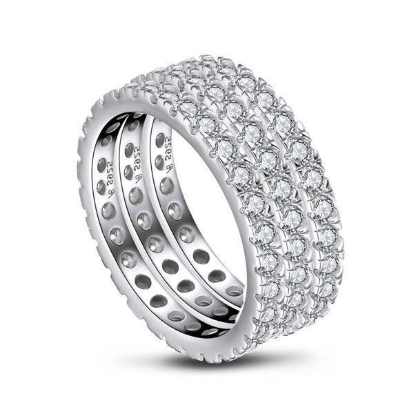 2.25ct Diamond Wedding Bands x 3, Full Eternity Rings, 925 Sterling Silver, x3 Ring Set