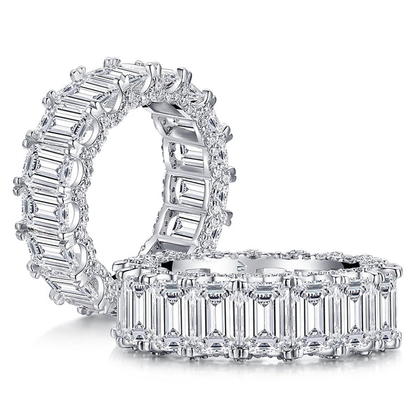 9.00ct Emerald Cut Diamond Wedding Band, Full Eternity Ring, 925 Sterling Silver