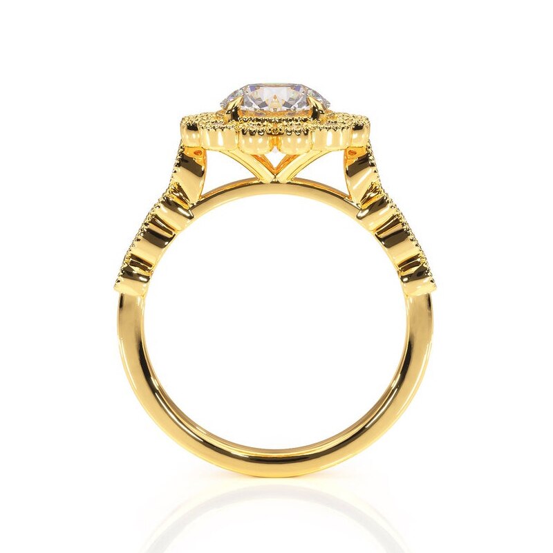 1.50ct Round Cut Moissanite Engagement Ring, Vintage Design, 14Kt 585 Yellow Gold