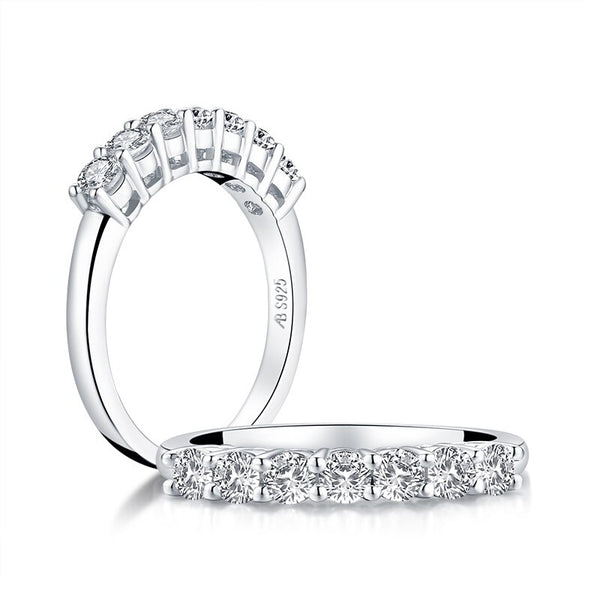 0.75ct Round Cut Diamond Wedding Band, Half Eternity Ring, 925 Sterling Silver