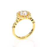 1.50ct Round Cut Moissanite Engagement Ring, Vintage Design, 14Kt 585 Yellow Gold