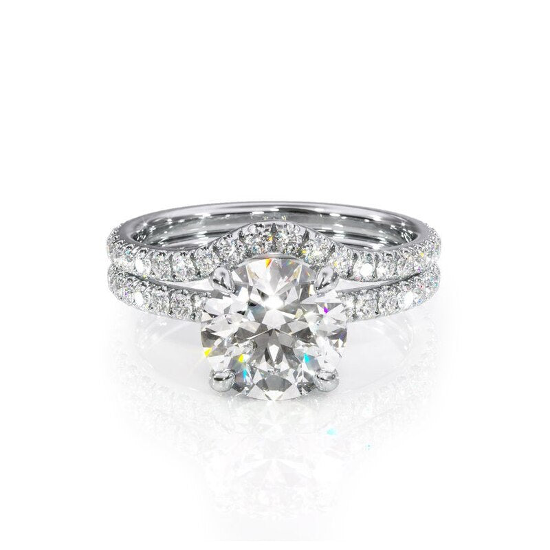 1.00ct Round Cut Moissanite Engagement Ring & Wedding Band Set, 14Kt 585 White Gold