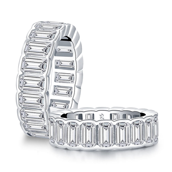 6.00ct Emerald Cut Diamond Wedding Band, Full Eternity Ring, 925 Sterling Silver