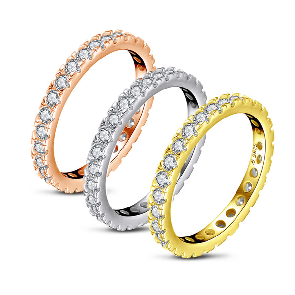 2.40ct x3 Diamond Wedding Bands, Full Eternity Rings, 925 Sterling Silver, Rose & Yellow