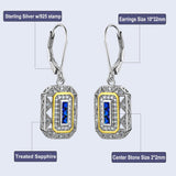 0.30ct each, Art Deco Style Drop Earrings, Sapphire and Diamond, 925 Sterling Silver