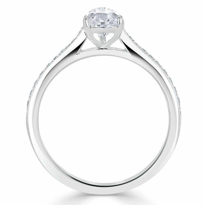 1.20ct Pear Cut Moissanite Engagement Ring, Classic Style, Available in White Gold, Platinum, Rose Gold or Yellow Gold
