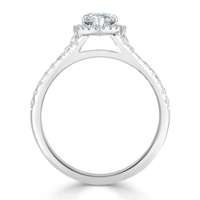1.60ct Pear Cut Moissanite Engagement Ring, Classic Halo with Split Shank, Available in White Gold, Platinum, Rose Gold or Yellow Gold