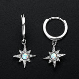 Opal Star Drop Earrings, 925 Sterling Silver
