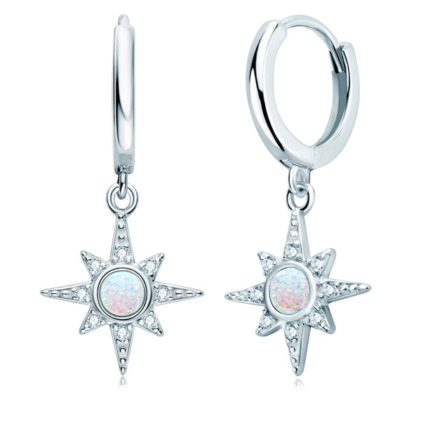 Opal Star Drop Earrings, 925 Sterling Silver