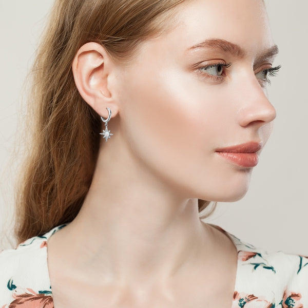 Opal Star Drop Earrings, 925 Sterling Silver