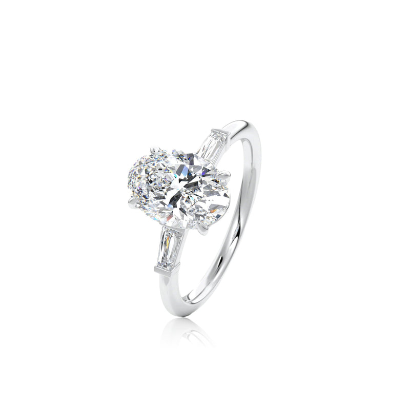 Oval Cut 3 Stone Diamond Tapered baguette Ring