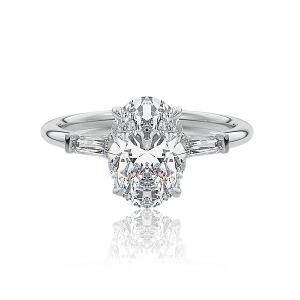 Oval Cut 3 Stone Diamond Tapered baguette Ring