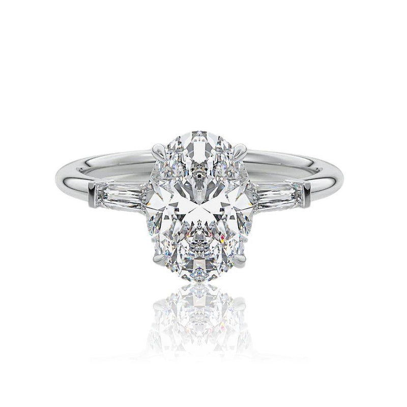 Oval Cut 3 Stone Diamond Tapered baguette Ring