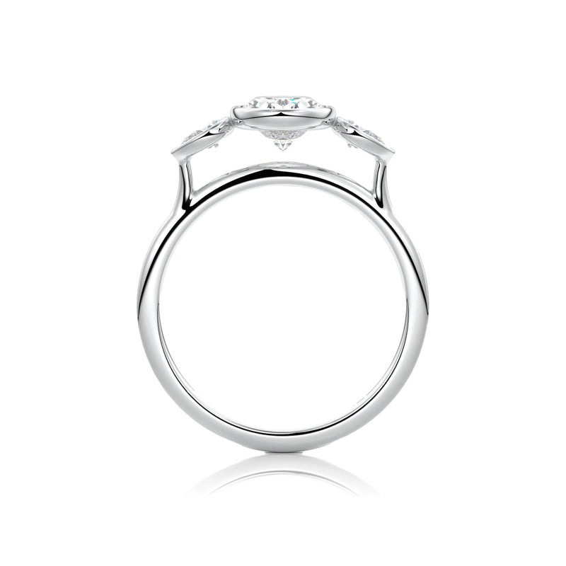 Oval Cut 3 Stone Moissanite Bezel Set Ring