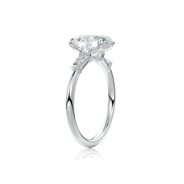 Oval Cut 3 Stone Moissanite Tapered baguette Ring