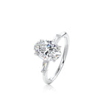 Oval Cut 3 Stone Moissanite Tapered baguette Ring