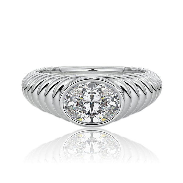 Oval Cut Moissanite Stepped Edge Ring